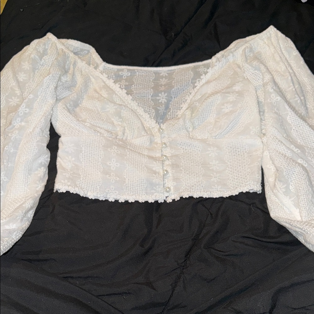 SHEIN White Floral Lace Blouse